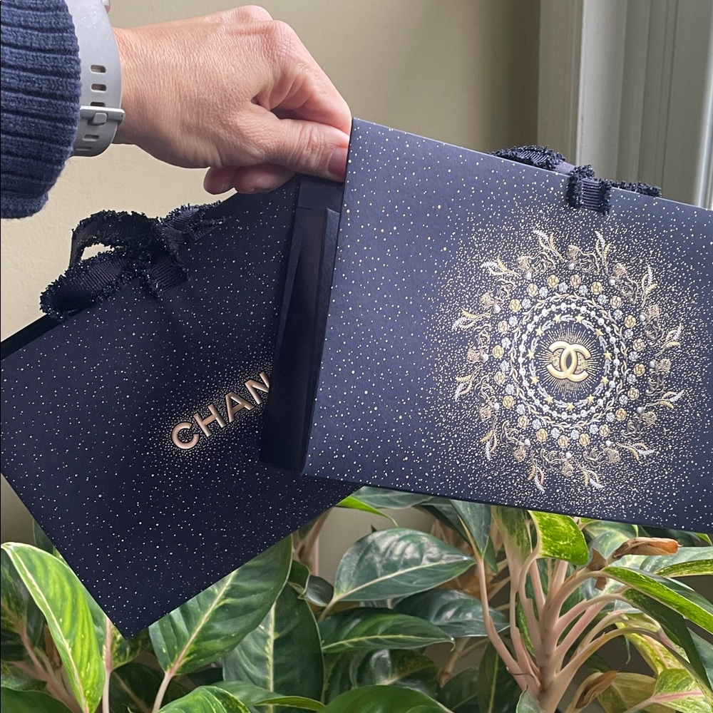 Two CHANEL Midnight Navy and Gold Sparkle Bags